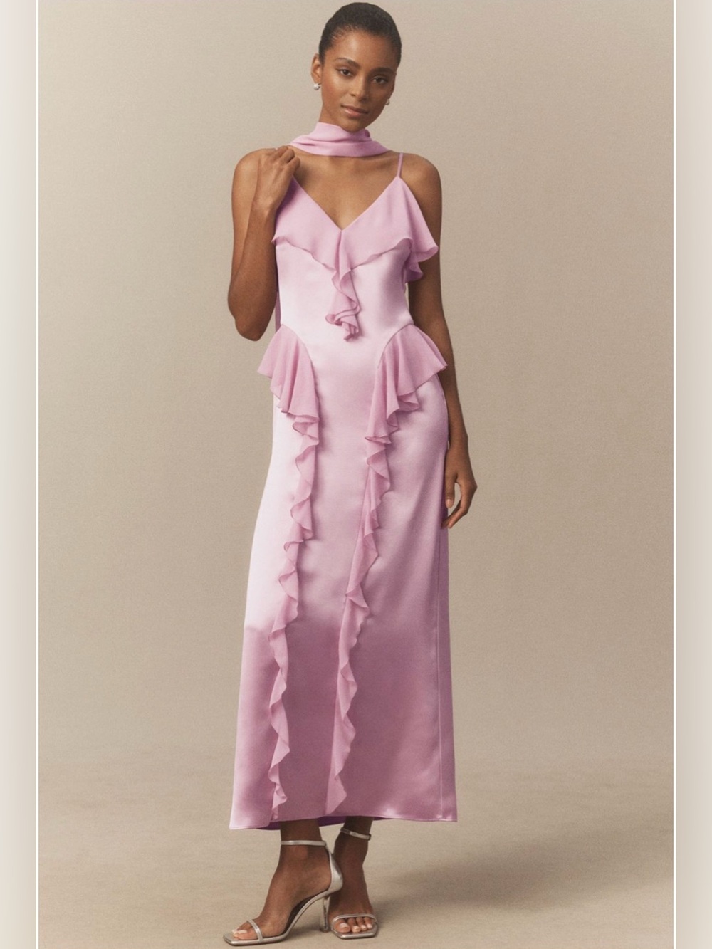Anthropologie Mare Mare Sleeveless Ruffled Satin Chiffon Maxi Dress Medium Lilac